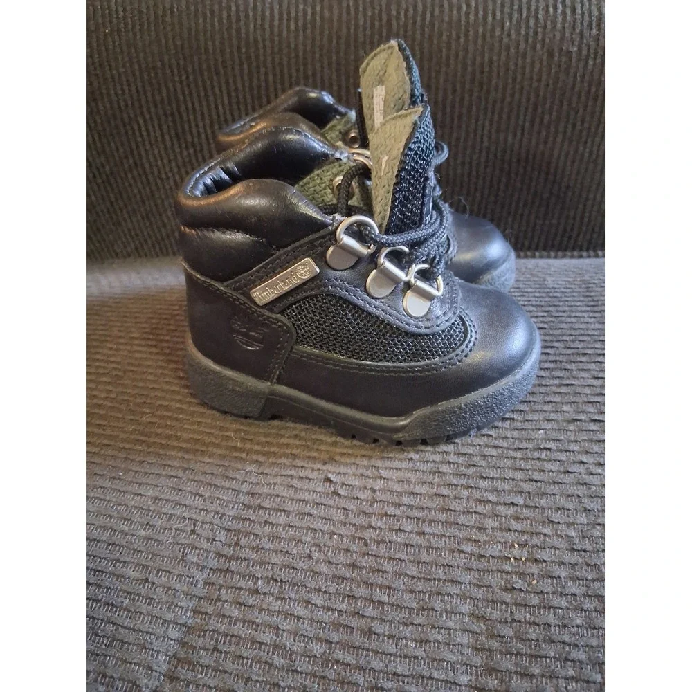 Timberland Field Boots Toddler Boys Size 4‎ Black Leather Mesh Hiking 15806M